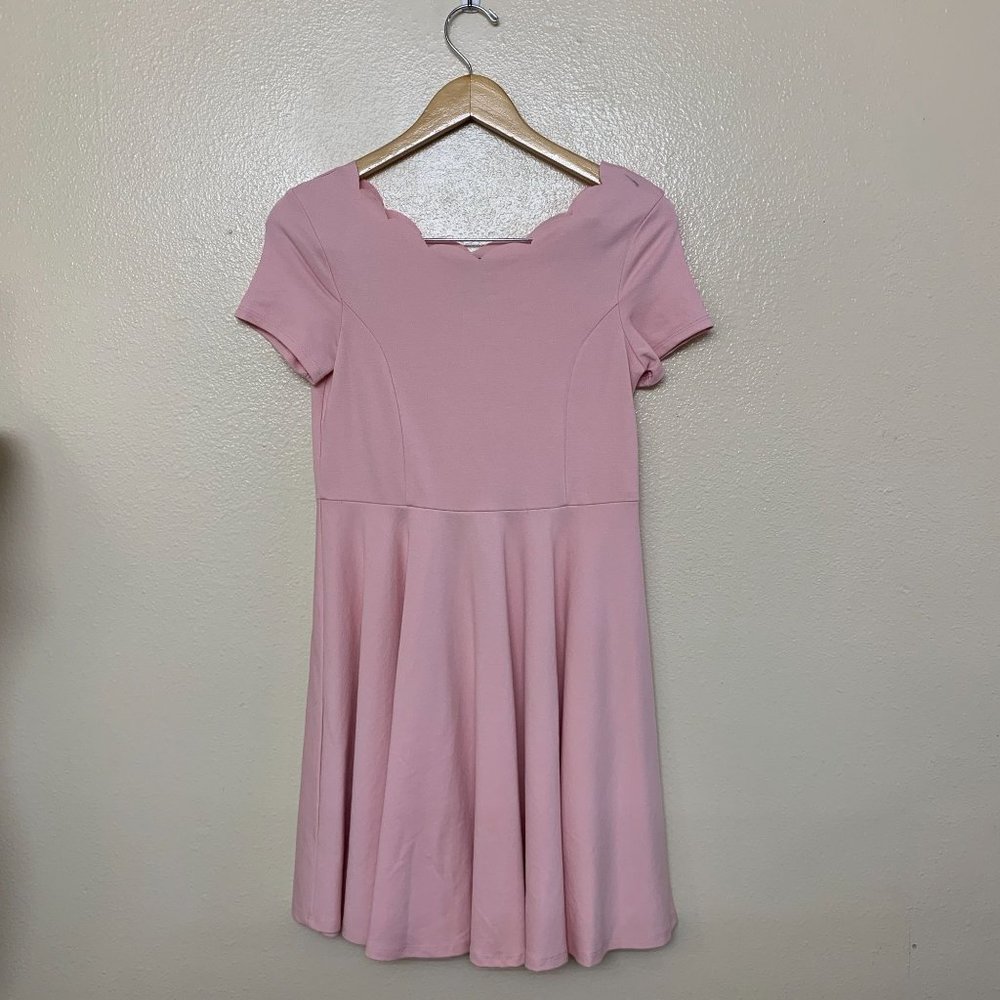 Zunie Big Girls Size 16 Scallop Trim Ponte Fit & Flare Dress in Pink Blush